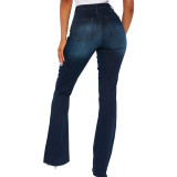 High waist, versatile, stretch, denim flare pants