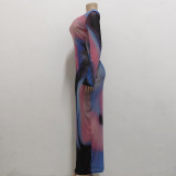 Nightclub, high elasticity, mesh, printed and dyed dress