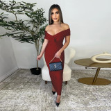Solid, V-neck, pleated dress