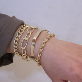 Alloy 4-piece set, bracelet, punk metal, twisted rope chain, bracelet