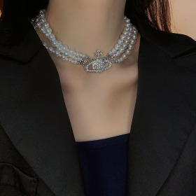 Diamond inlaid pearl, multi-layer necklace, luxury bracelet i, neck collar chain