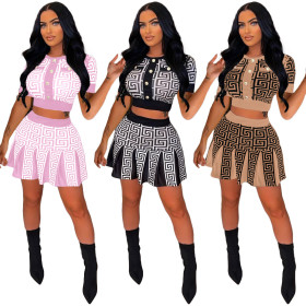 Casual, button, suit, pleated two-piece set