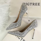 High heel, shallow mouth, pointed toe, sequins, high heel shoes 9.5CM