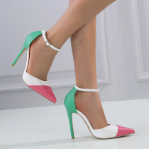 Color blocking, pointed toe, stiletto shoes, banquet shoes 11.3CM