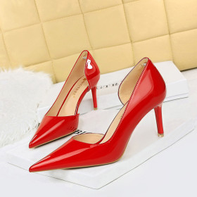Thin heel, high heel, shiny surface, patent leather, shallow pointed toe, high heel shoes women's single shoes 7.5CM