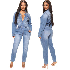 Stretch, small toe opening, wash jeans, jumpsuit