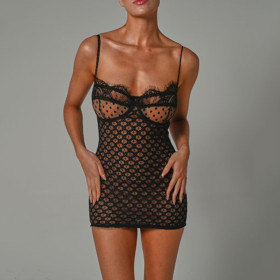 Sling, backless, tight lace, off the collar polka dot dress