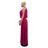 Sleeveless, lace up, casual backless, neck hanging, pleated dress