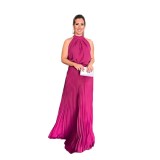 Sleeveless, lace up, casual backless, neck hanging, pleated dress