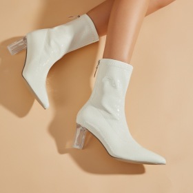 Crystal heel, pointed head, short tube, high heel, versatile women's boots