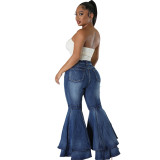 Versatile, wide leg, washed jeans, stretch flare pants