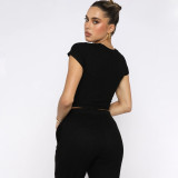 Solid color, round neck, short sleeves, trousers suit