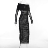 Perspective, mesh, splicing, long sleeve dress