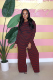 Casual, loose, wide leg pants, striped two-piece set