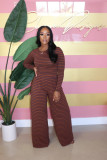 Casual, loose, wide leg pants, striped two-piece set