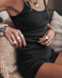 Threaded, knitted, small pit strip vest shorts, suit