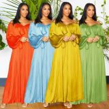Chiffon, solid color, temperament, off-shoulder, elegant skirt