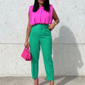 With belt, high waist, casual, leggings, suit pants