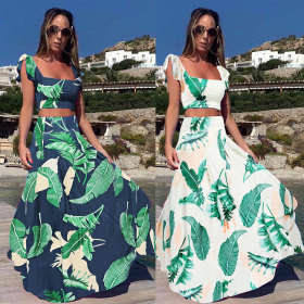 Casual, slim, printed, two-piece long skirt