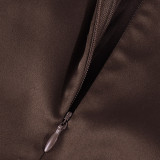 Satin, lace, stitching, V-neck, lace-up backless dress