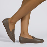 Versatile, soft leather single shoes, solid color, pointed flat bottom, pedaling shoes