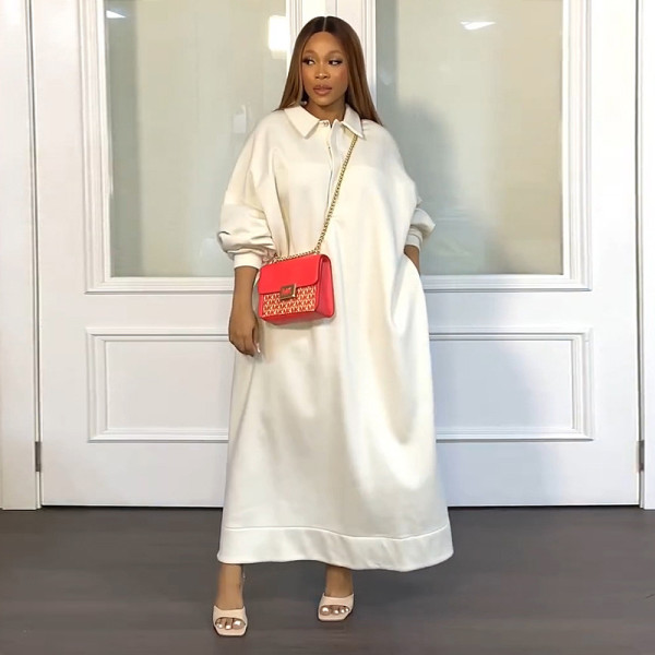 Long sleeve, large skirt, polo neck, dress, loose dress