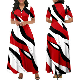 Digital printing, round neck, medium sleeve women's dress