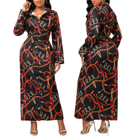 Digital printing, long sleeve, women's dress