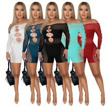 Thread, mesh, pearl buckle, off shoulder, one-piece shorts