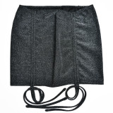 Wrapped hip skirt, two-piece suit, drawcord, lace-up suit slim skirt