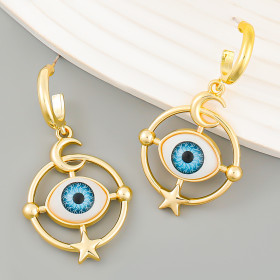 Exaggerated, star moon, round, alloy resin eye earrings