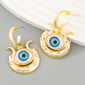 Exaggerate, moon, alloy inlaid diamond, resin eye earrings