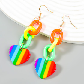 Colorful, oval, chain love shape, resin earrings