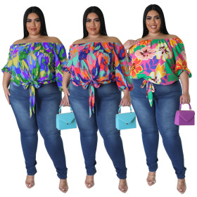 Off-shoulder, flat neck, print, top