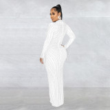 Mesh, perspective, hot drill long sleeve, two-piece lining