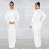 Mesh, perspective, hot drill long sleeve, two-piece lining