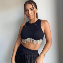 Metal chain, small vest, navel corn, sleeveless top