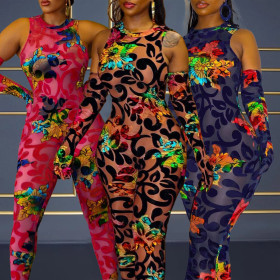 Printed, tight-fitting, jumpsuit, nightclub dress with hand sleeve
