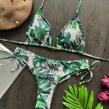 Swimwear, printed suspender, bikini split swimsuit