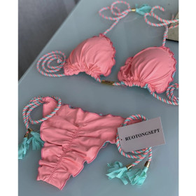 Hand-woven rope bikini, swimsuit solid color, split swimsuit