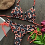 Printed split, bikini, swimsuit, rope triangle