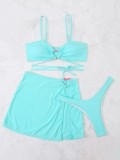 Swimwear, split, three-piece set, solid color, lace up, bikini