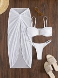 Swimwear, split three-piece set, mesh solid color