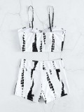 Split, high waist, flat angle lace up, printed swimsuit