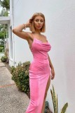 Temperament, suspender, solid color, split, dress
