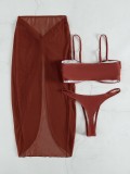 Swimwear, split three-piece set, mesh solid color