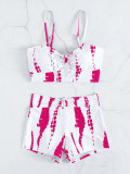 Split, high waist, flat angle lace up, printed swimsuit