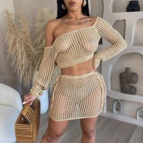 Knitting, hollow-out, bandage, beach suit short skirt suit