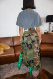 Camouflage, wash, pocket, slit fringed skirt