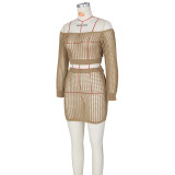Knitting, hollow-out, bandage, beach suit short skirt suit